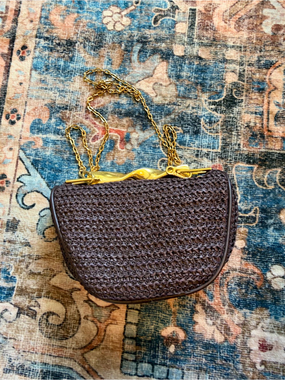 SHEIN Brown Woven Phone Case with Gold Chain